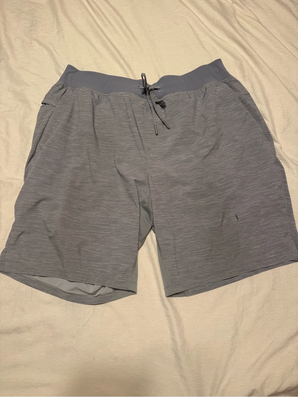 Lululemon Men's Gray Athletic Drawstring Shorts - small blemish